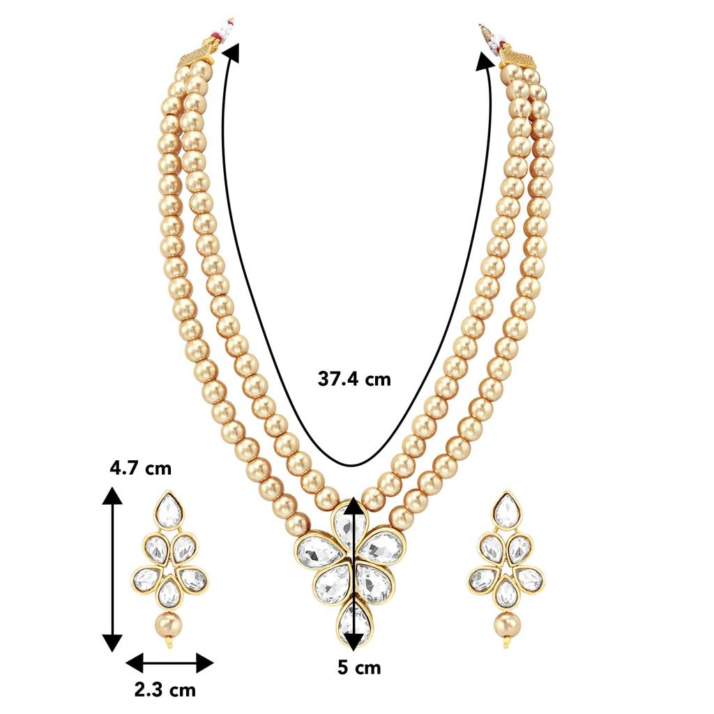 Crystal Faux Pearl Long Necklace With Drop Earrings Traditional Ethnic Jewellery Set For Women Girls-Pf24N184 : PF24N184LCT