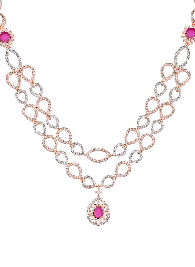 Sparkling Elegance Two Tone Plated Cz Jewellery Set : 8905124498738