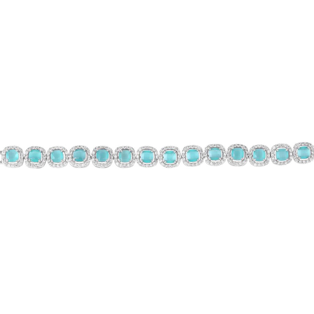 Estele Rhodium Plated Shining Mint Green American Diamonds Adorned Charm Bracelet For Women-Dazzling Charm For : AD-067-IRMGBR