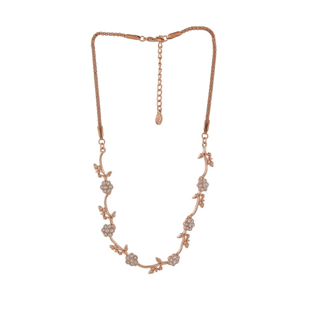 Estele Rose Gold Plated Flower Designer Necklace Set With Crystals For Women : 9558-RGNKER