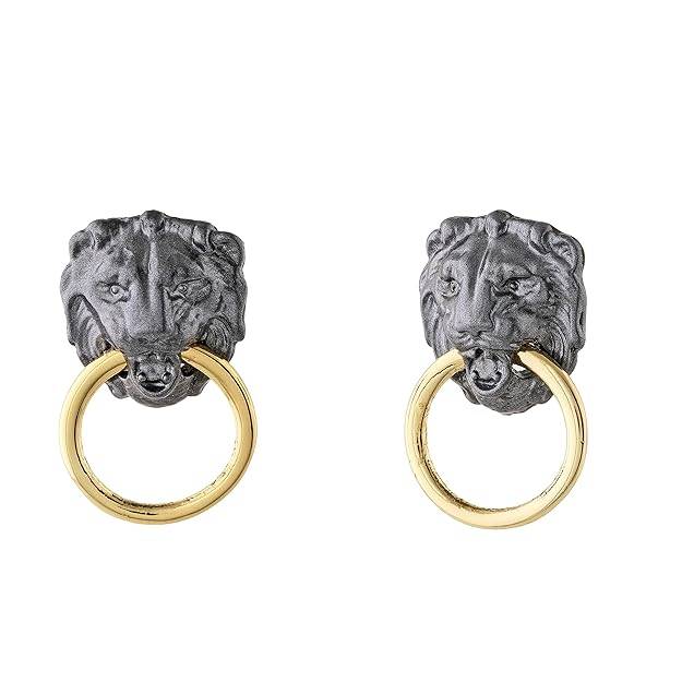 Estele Gold Plated Designer Black Lion Head With Gold Ring Stud Earrings For Women : 688706-IGER