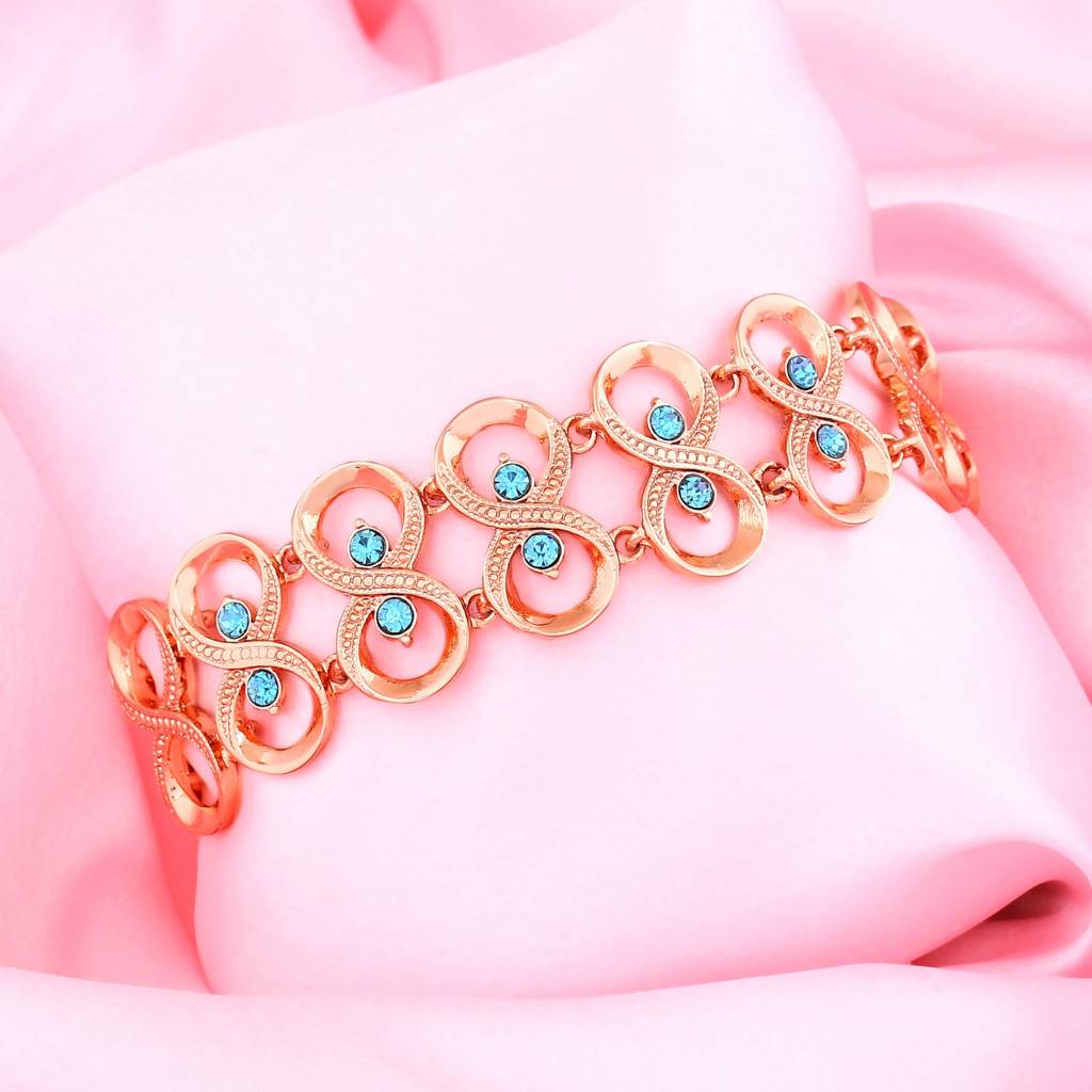 Estele Rosegold Plated Sparkling Bracelet With Blue Austrian Crystals For Girls And Women : 101064-RGBR