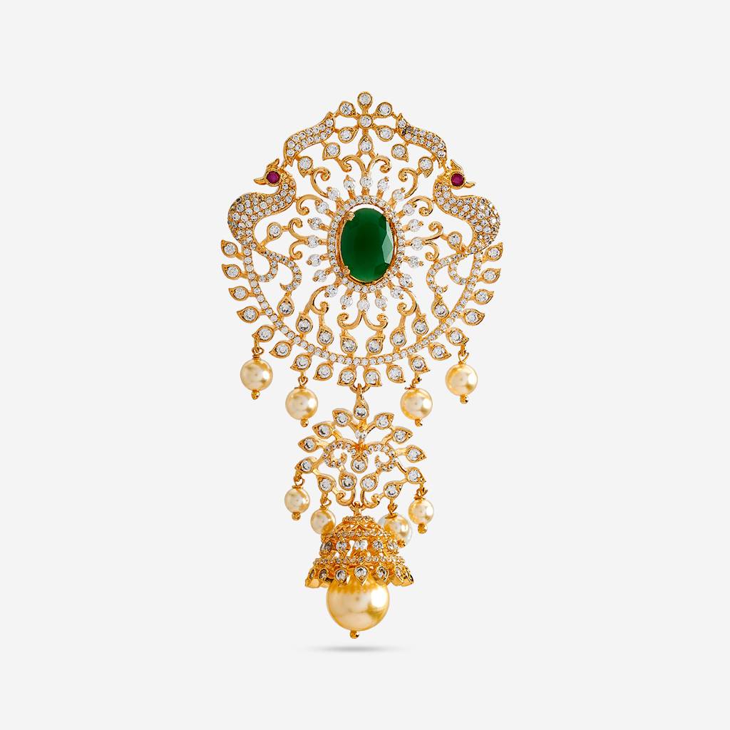Kushal'S Fashion Jewellery Green Gold-Plated Ethnic Zircon Hair Brooch-442783 : 442783