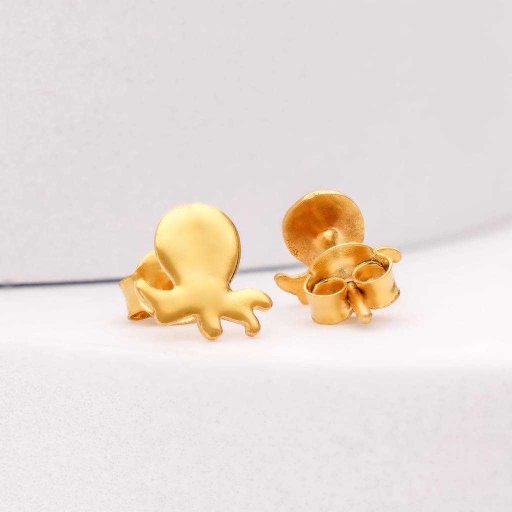 925 Silver Black Octopus Stud Earrings Â Ocean Theme Golden Sea Animal Jewelry : SE_000648