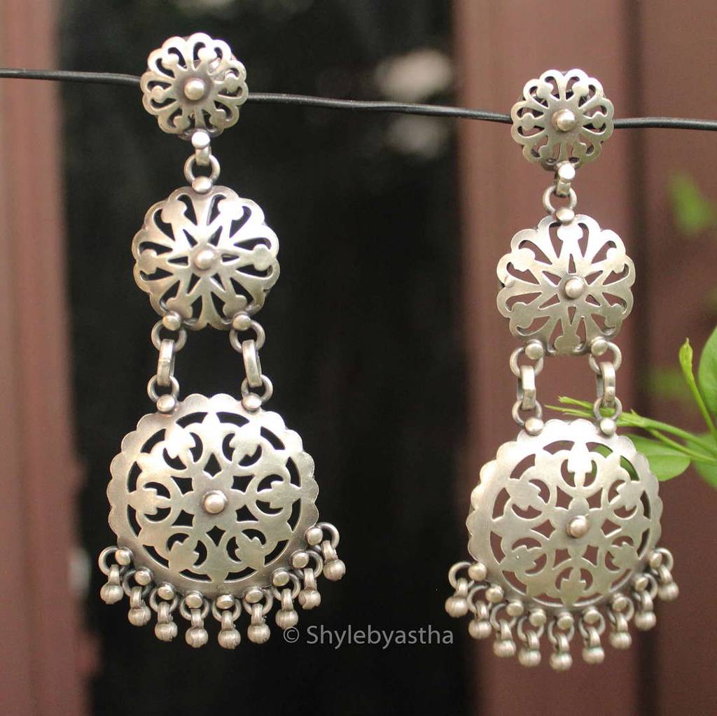 Anvaya Three Layered Carved Danglers : SE211