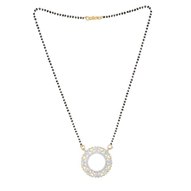 Gold & Rhodium Plated Luminous Circular Pendant Mangalsutra Chain With Black Beads & White Crystals For W : OSAKMS010-2TNWENK