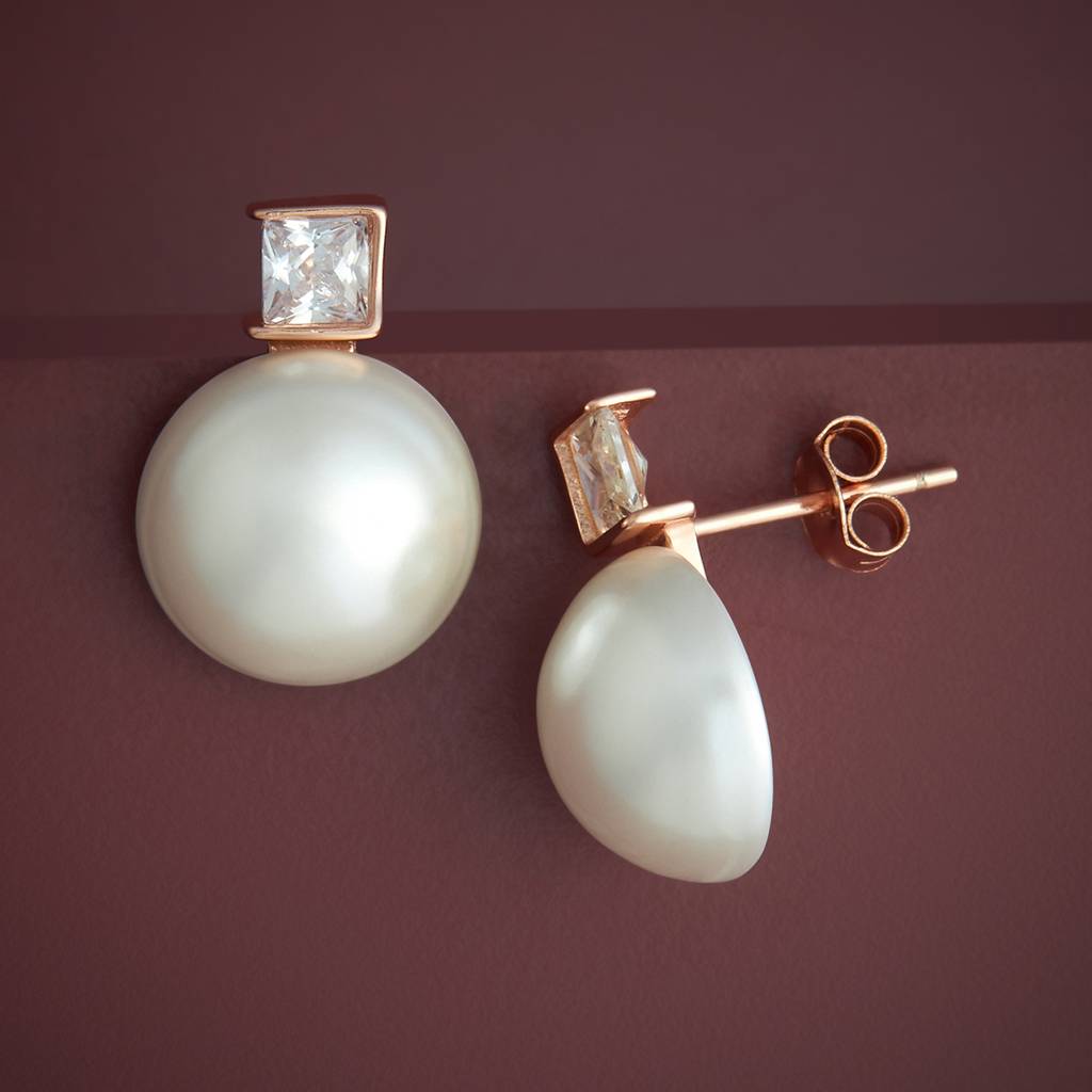 Kushal'S Fashion Jewellery Pearl Plated Synthetic & Zircon 92.5 Sterling Silver Studs-183312 : 437773