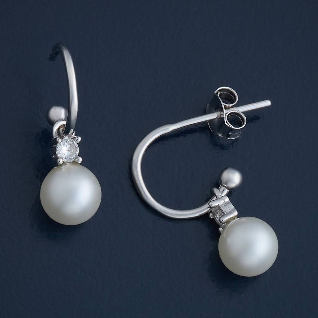 Kushal'S Fashion Jewellery Pearl Plated Synthetic & Zircon 92.5 Sterling Silver Drops-183320 : 437795