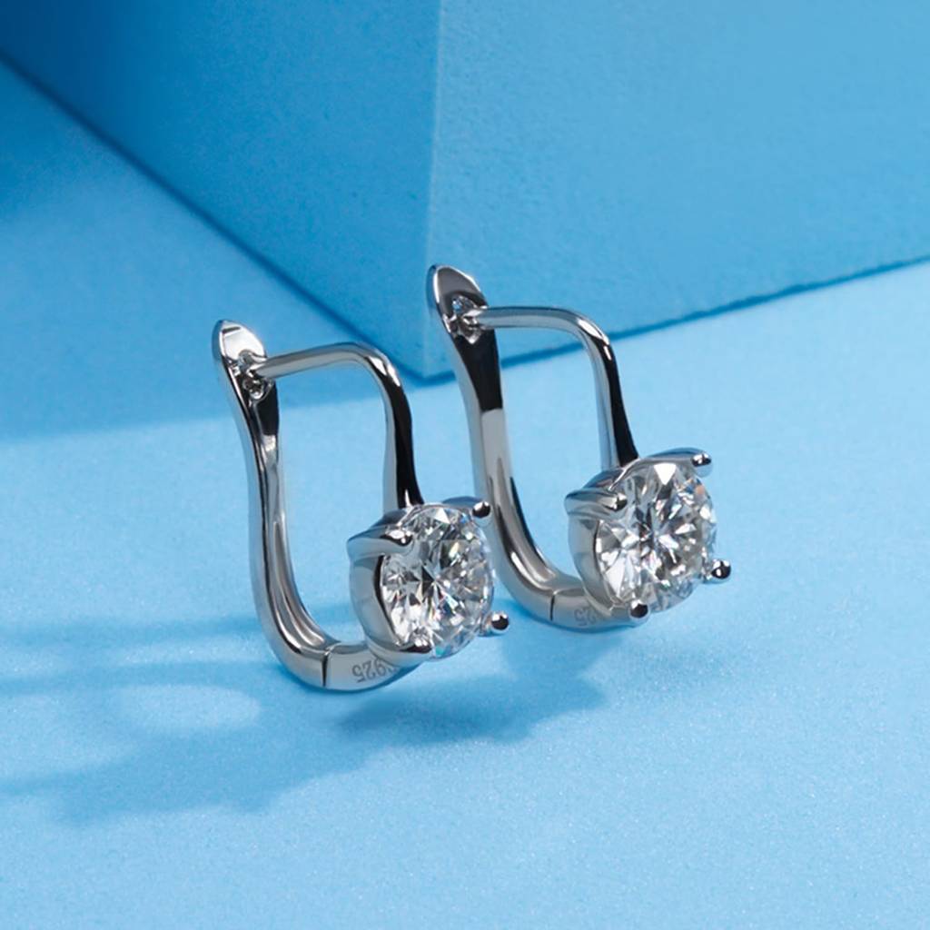 Silver Plated Cubic Zirconia Studded Hoop Earrings Lever Back Fashion Jewellery : PX8E178