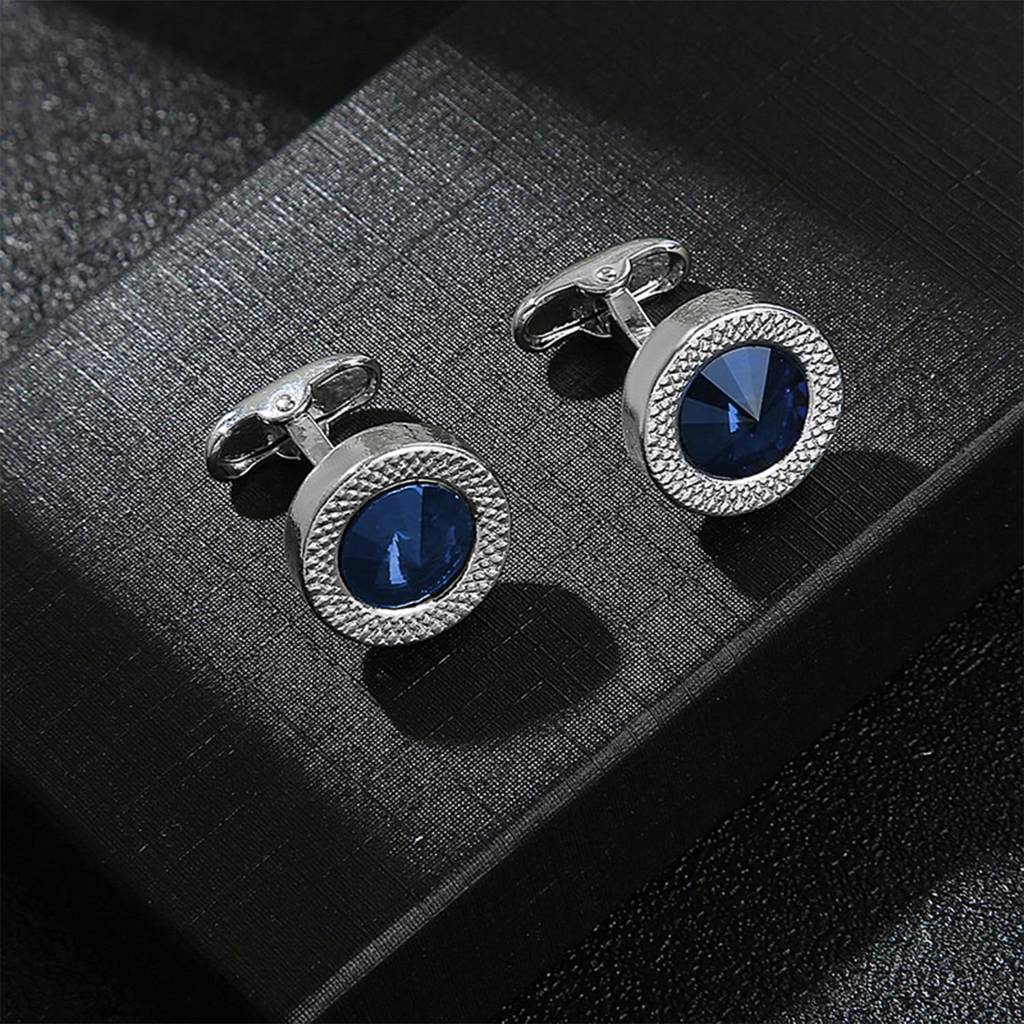 Silver Plated 316L Stainless Steel Blue Stone Classic Cufflinks & Tie Pin Set For Men Formal Business Accessories G : PX9TCL10