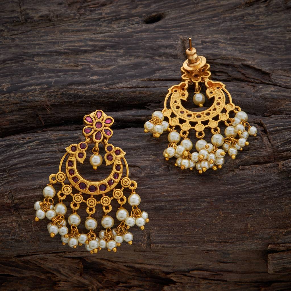 Ruby Gold-Plated Ethnic Antique Chandbali Earrings-398383 : 398383