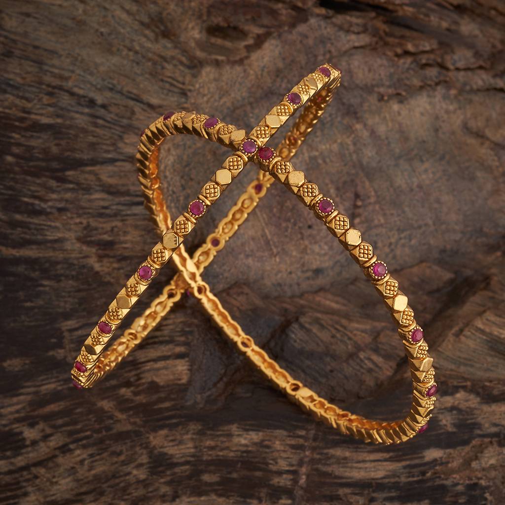 Kushal'S Fashion Jewellery Ruby Gold-Plated Ethnic Antique Bangle-182606 : 436007
