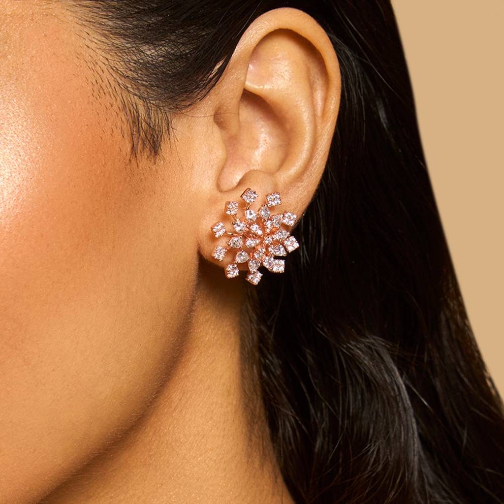 Fashion Rose Gold Studs Kushal'S Fashion Jewellery White Rose Gold