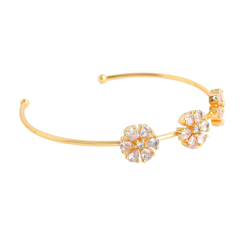 Estele Gold Plated Radiant Floral Designer Kada Bracelet With White American Diamonds For Girls And Women : AD-089-IGWEBR
