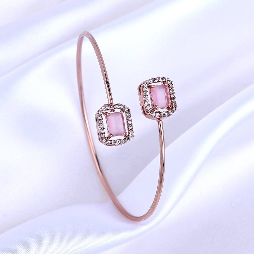 Estele Rosegold Plated Splendid Mint Pink American Diamonds Adorned Square Design Lightweight Cuff Kada Bracel : AD-091-RGMPBR