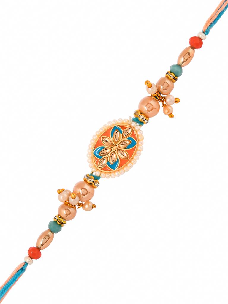 Men'S Colourful Thread Traditional Design White Pearls Rakhi For Brother : 8905124524352