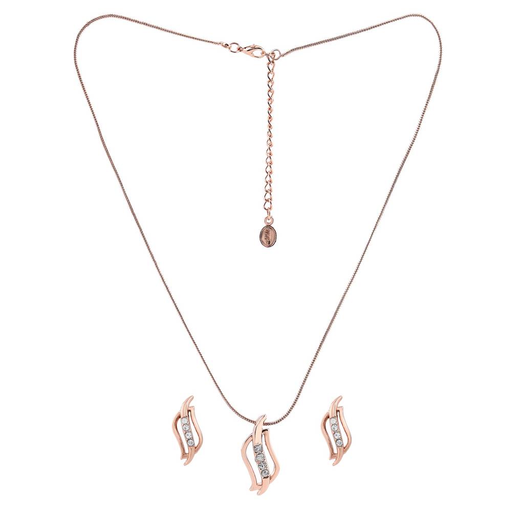 Estele - Rosegold Plated Twirling American Diamond Pendant Set For Women : 8209-RGNKER