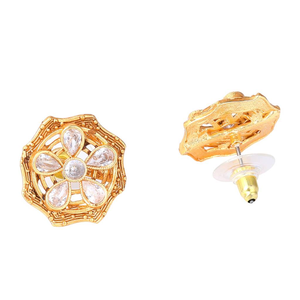 Estele Gold Plated Sparkling Flower Designer Matte Finish Stud Earrings With White Crystals For Women : AD-116716-IGWEER