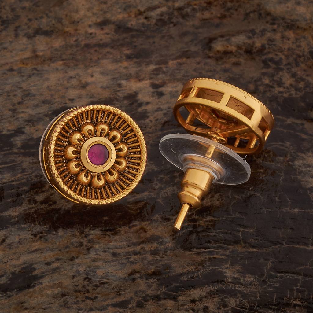 Kushal'S Fashion Jewellery Ruby Gold-Plated Ethnic Antique Studs-435198 : 435198