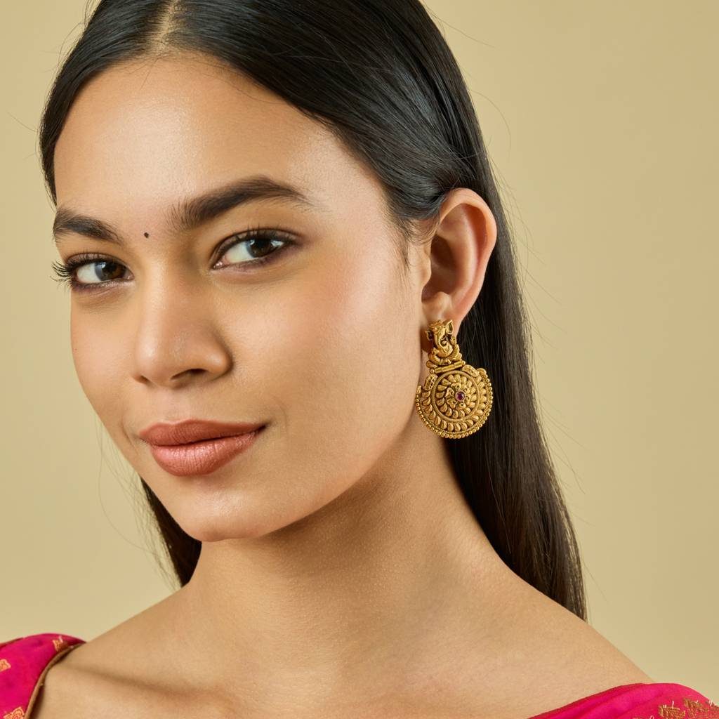 Kushal'S Fashion Jewellery Ruby Gold-Plated Ethnic Antique Earring Drop Earrings-185394 : 442373