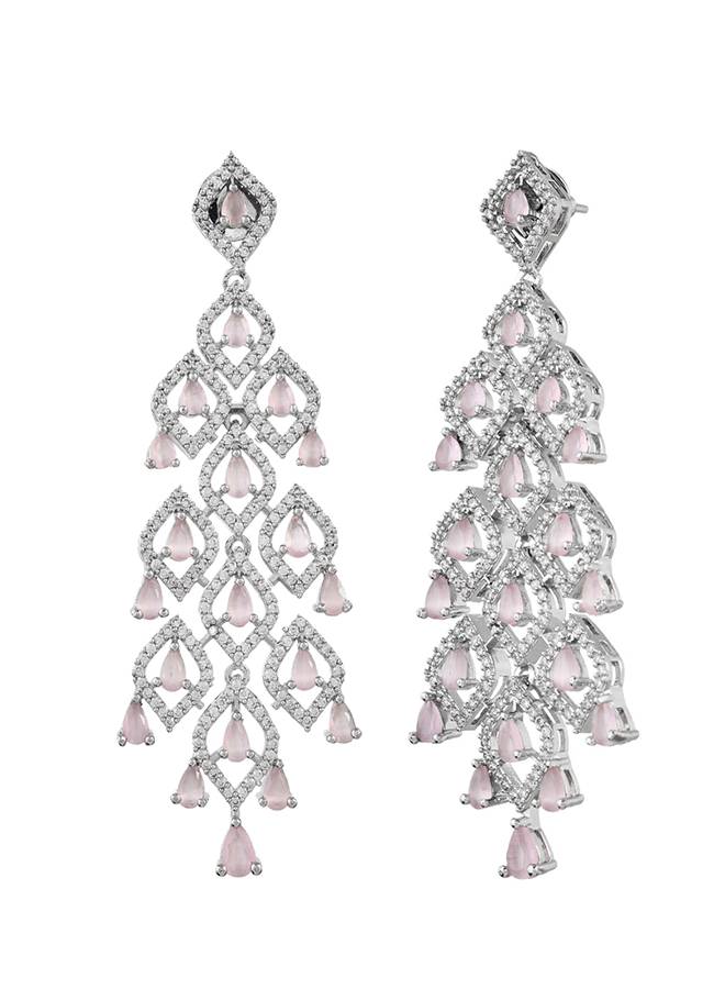 Sparkling Elegance Luxurious Soft Pink American Diamond Dangler Earrings : 8905124528510