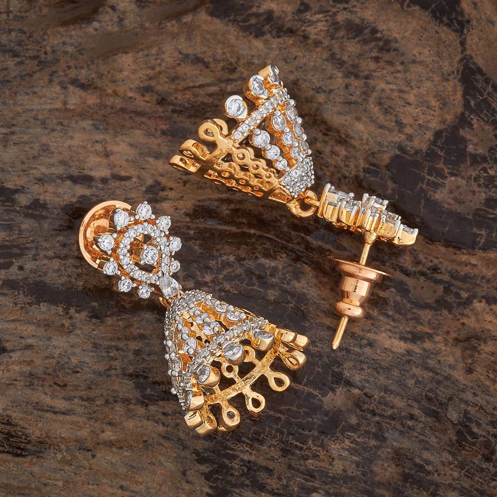 Kushal'S Fashion Jewellery White Rhodium-Plated Party Zircon Jhumkas-178426 : 427316