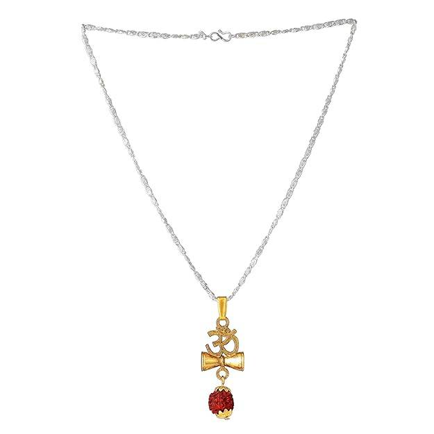 Fashion Jewelry Mahadev Om & Damru Pendant For Men'S: Gold & Rhodium Plated Spiritual "Mahadev Om & Damru : OSAK001-2TNPENDANT