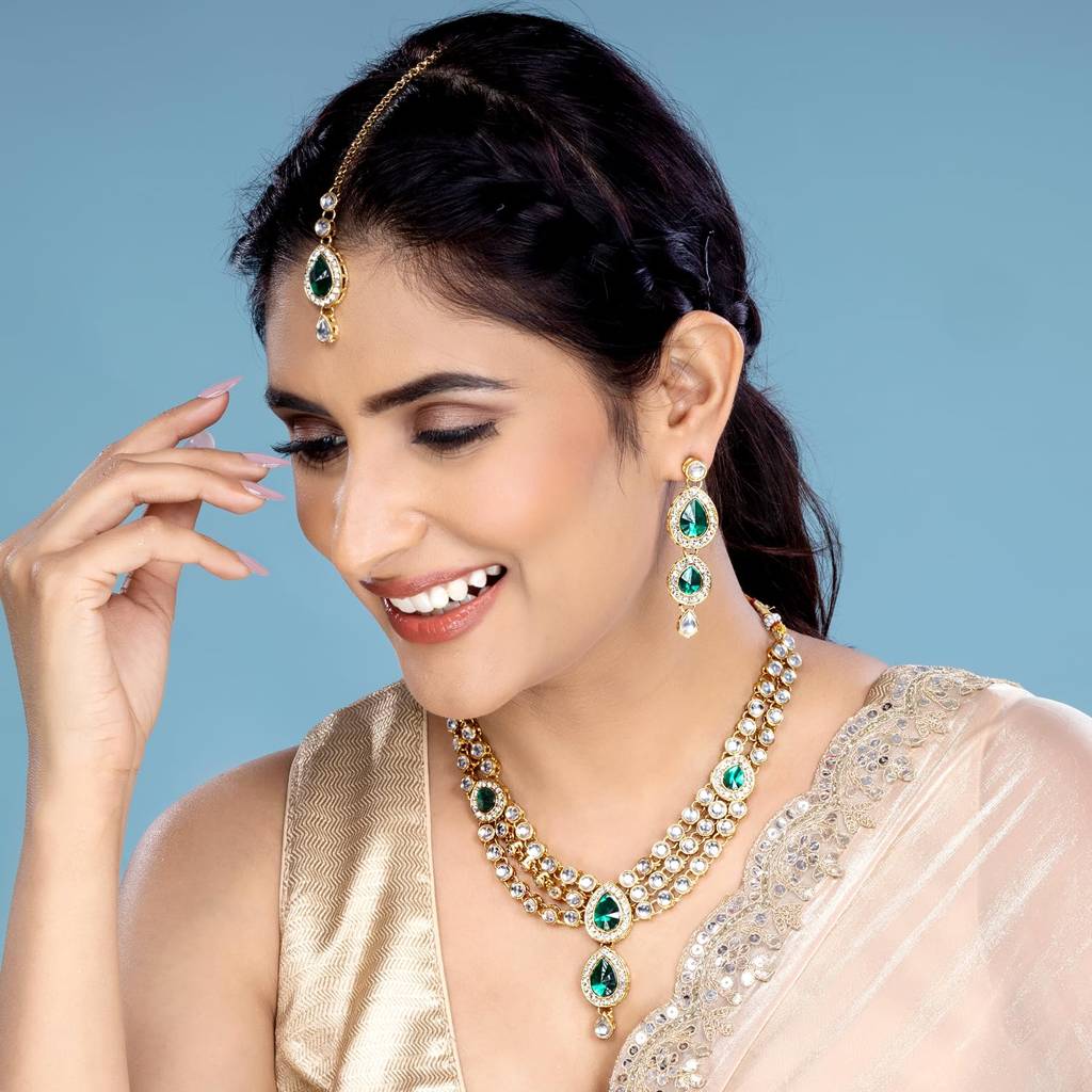 Studded Traditional Kundan Necklace Jewellery Set Gift For Women Girls-Pf37Nij315 : PF37NIJ315G