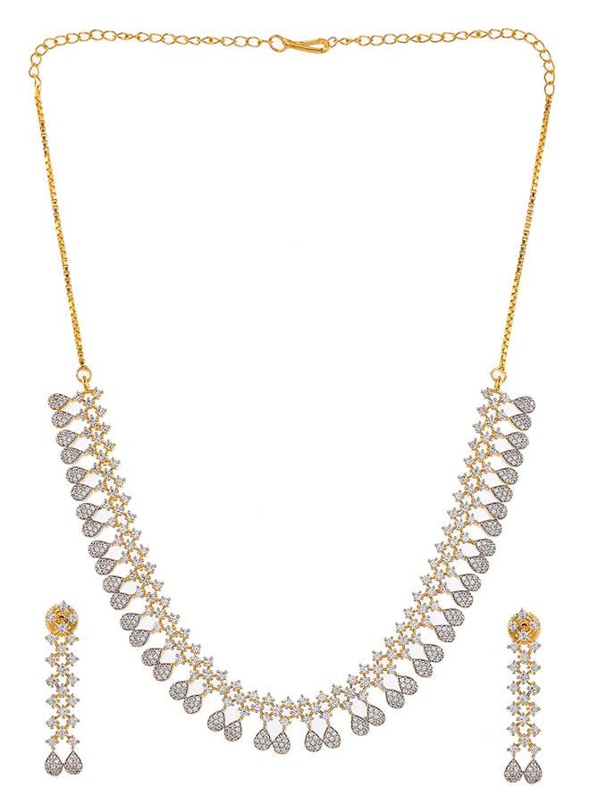 Cz Elegance Layered Dual Tone Stone-Studded Necklace Set : 8905124477979