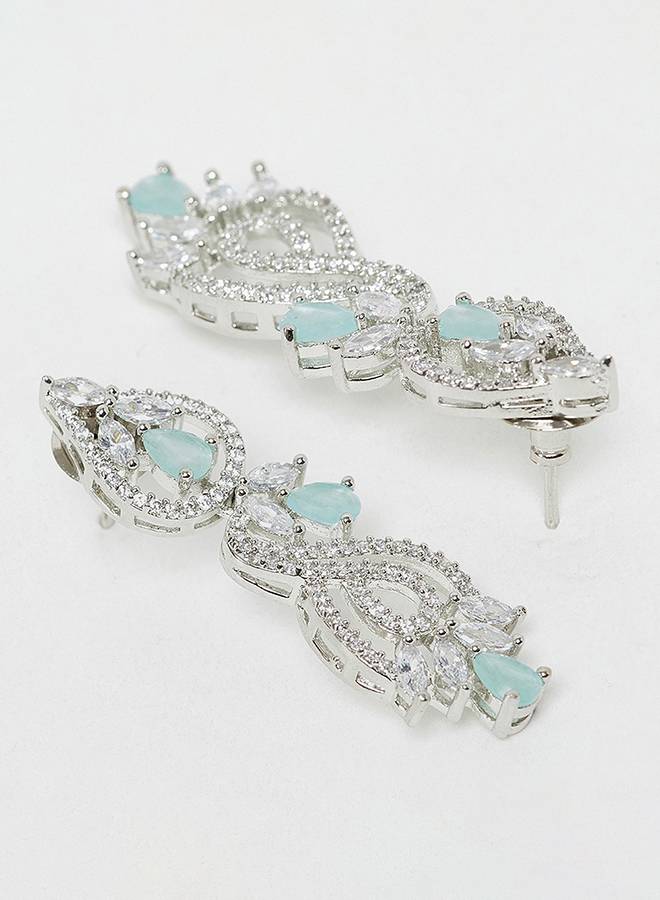 Pear Cut Cz Adorned Silver Plated Brass Floral Jewellery Set : 8905124453409