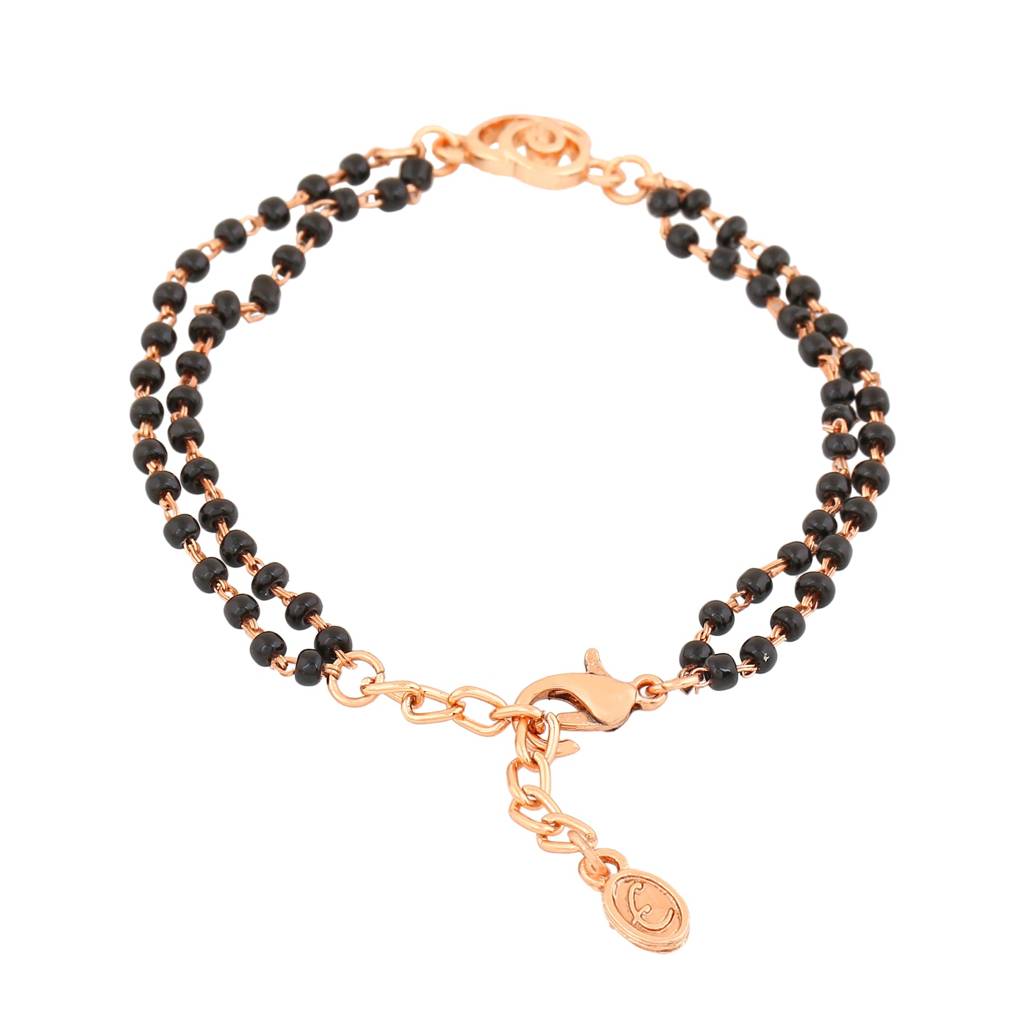 Estele Rose Gold Plated Floral Shaped Bracelet With Black Beads For Women : 101936-RGBR