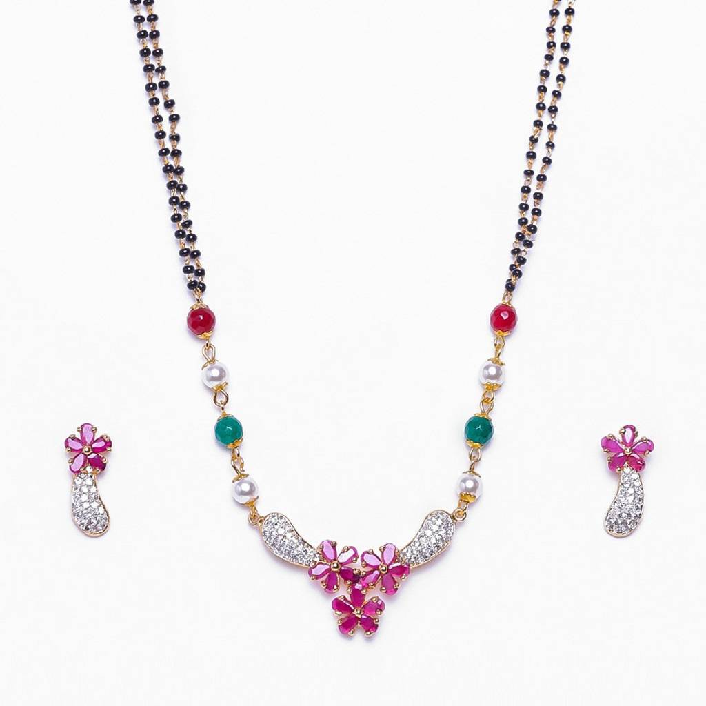 Estele Gold Plated Cz Classic Floret Designer Mangalsutra Necklace Set For Women : AD-MS-034NKER