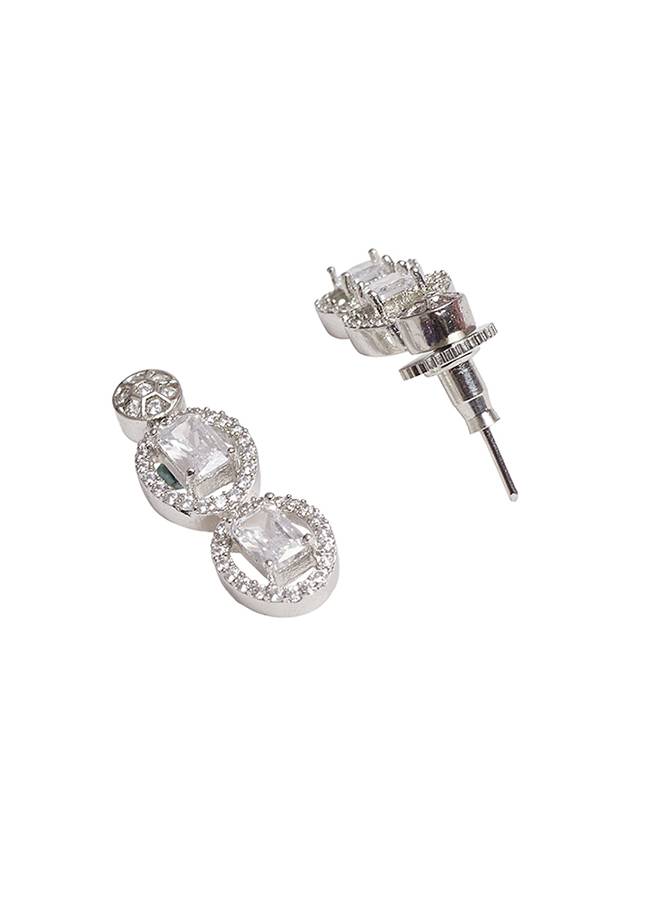 Square Cut Cushion Setting Cz Brass Silver Plated Jewellery Set : 8905124453331