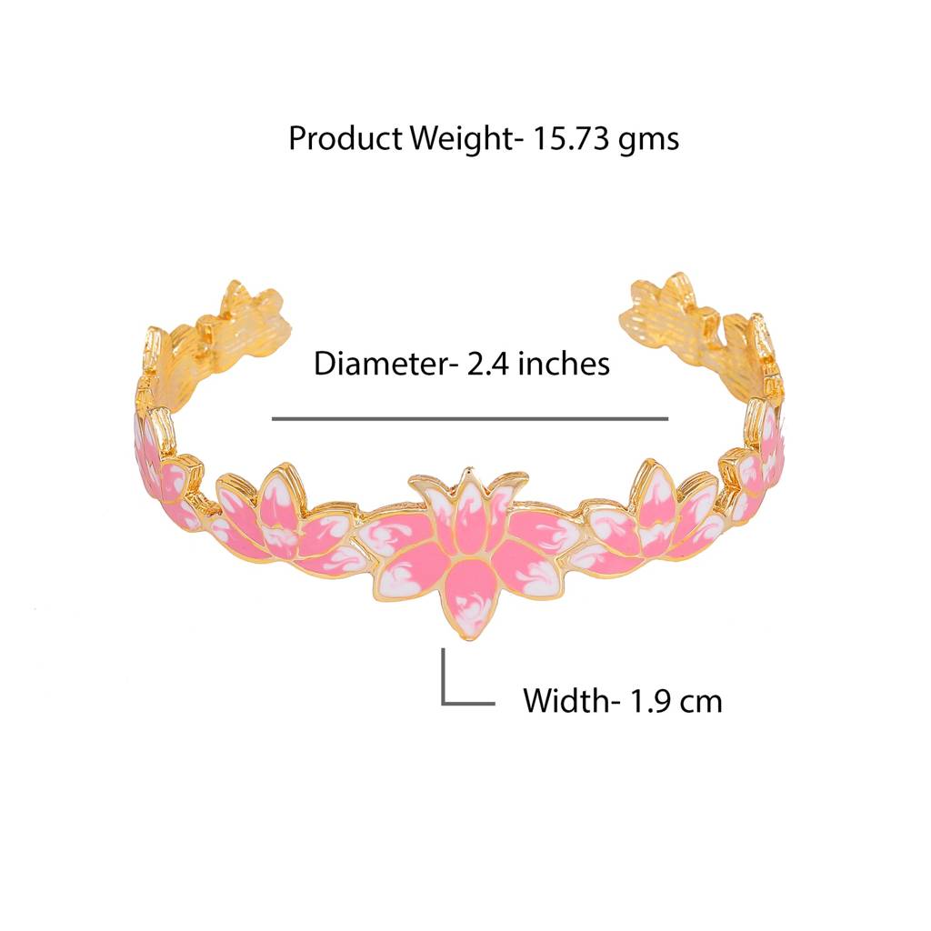 Estele Gold Plated Pink Enamel Lotus Designer Appealing Cuff Bracelet For Girl'S & Women : AD-062-IGBR