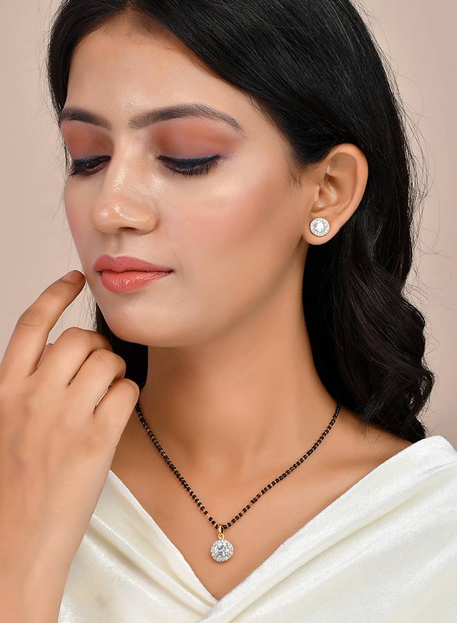 Sparkling Elegange White Round Cz Studded Gold Plated Mangalsutra Set : 8905124495065