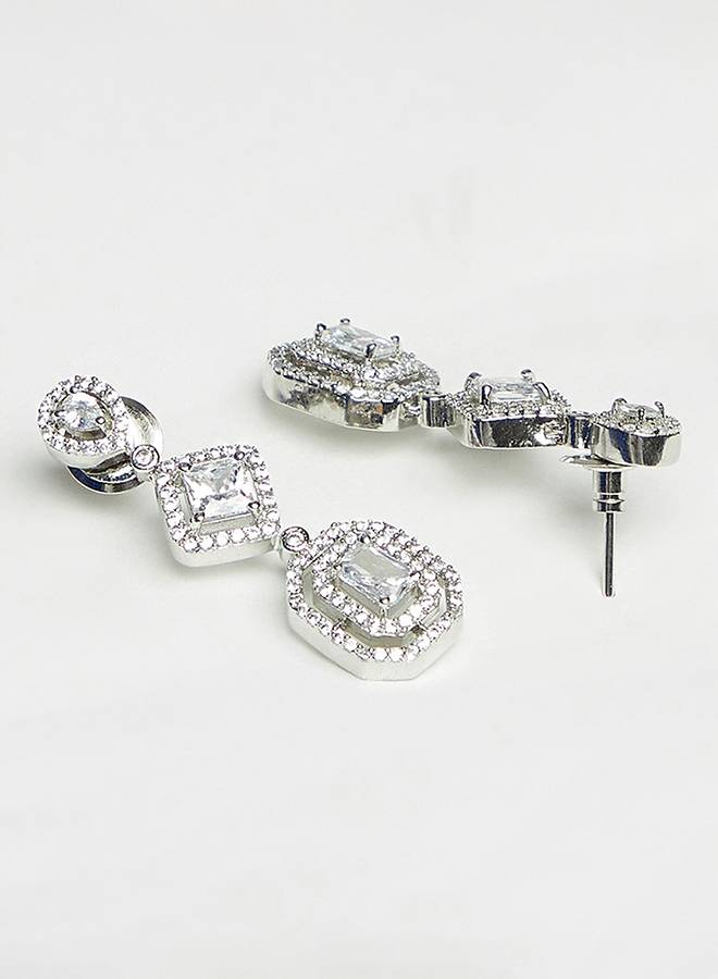 Cz Silver Plated Drop Gems Sparkling Elegance Necklace Set : 8905124445251