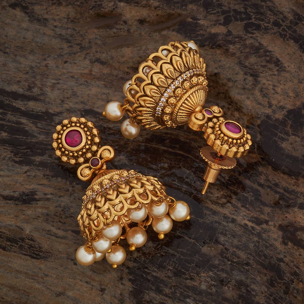 Kushal'S Fashion Jewellery Ruby Gold-Plated Ethnic Antique Jhumkas-436297 : 436297
