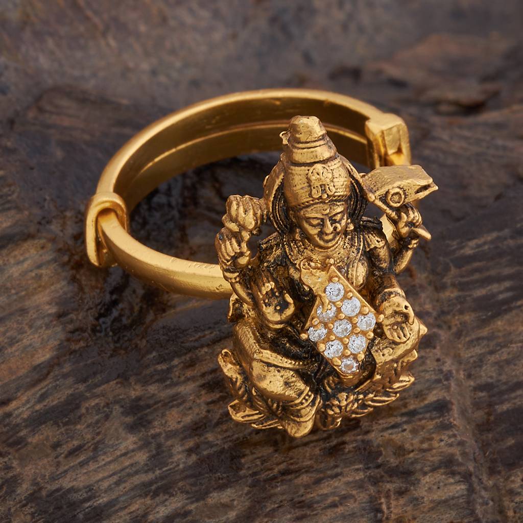 Kushal'S Fashion Jewellery Women Gold-Plated 92.5 Pure Silver Temple Finger Ring : 431327