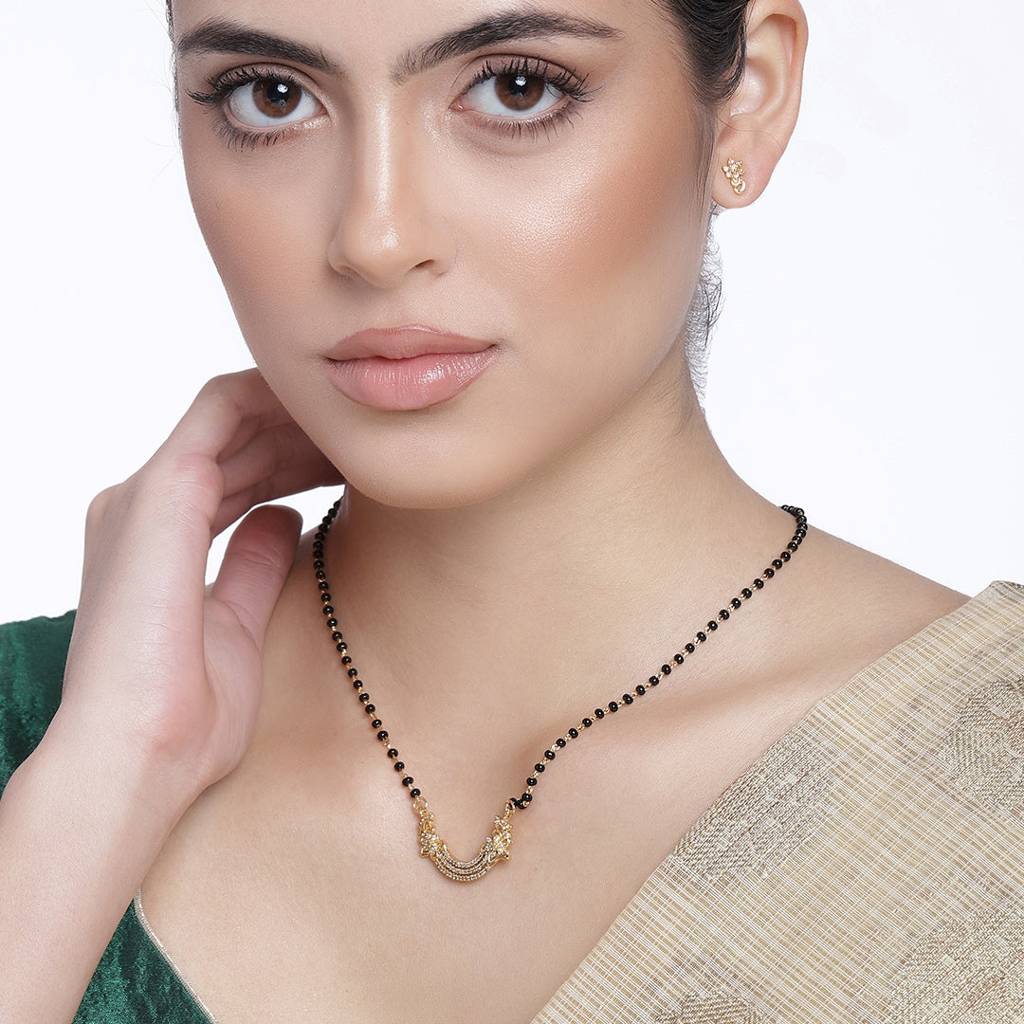 Estele Gold Plated Cz Floral Shimmering Designer Mangalsutra Necklace Set For Women : AD-MS-025NKER