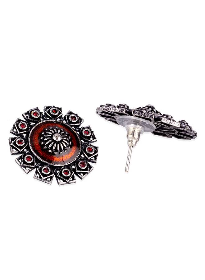 Arabian Nights Antique Silver Brass Stud Earrings-Vmjai80118 : 8905124424362