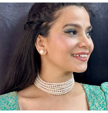 Sri Jagdamba Pearls Qiyara 7 Lines Baroque Pearl Choker Set : JPDEC-23-008
