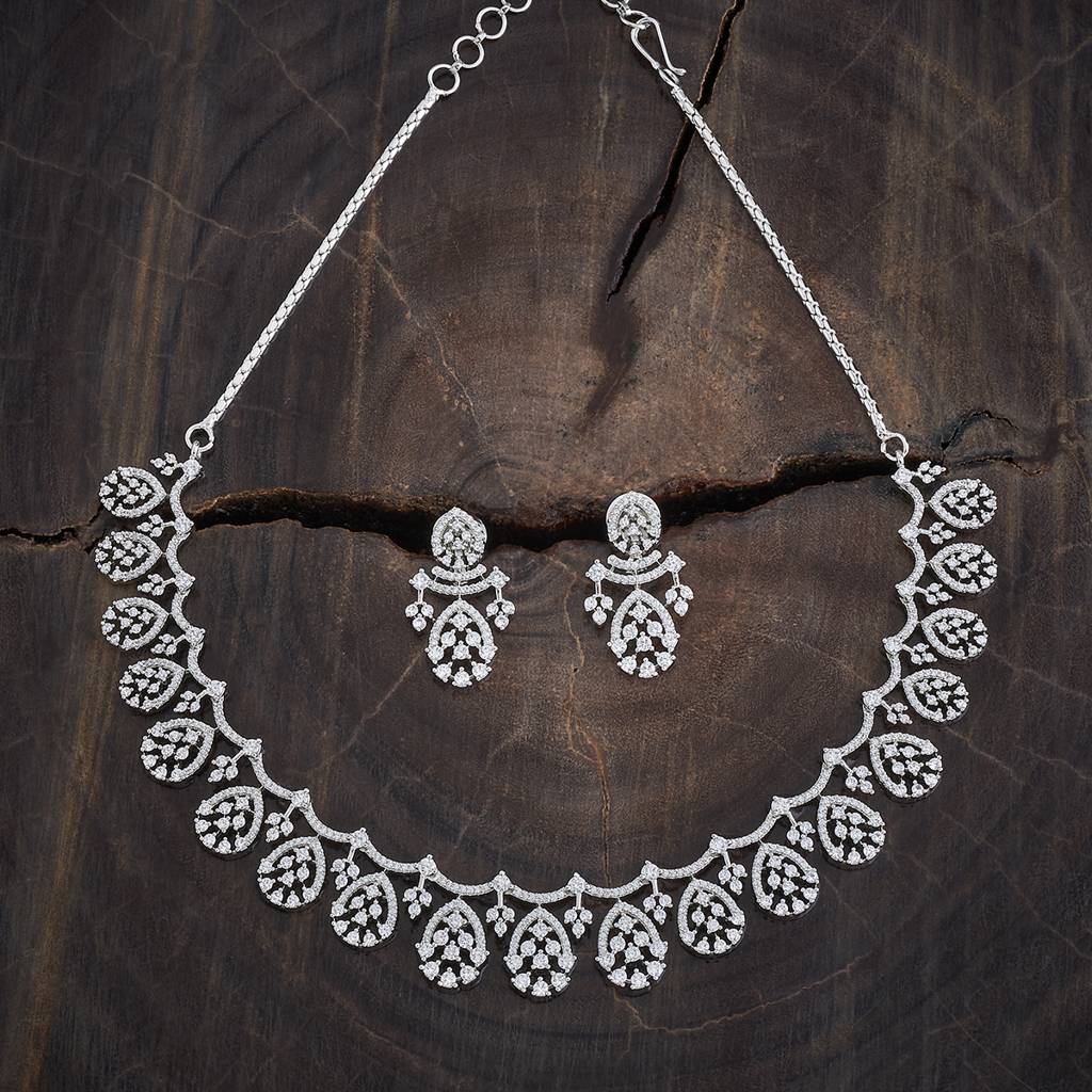 Kushal'S Fashion Jewellery White Rhodium-Plated Party Zircon Jewellery Set-177986 : 426371