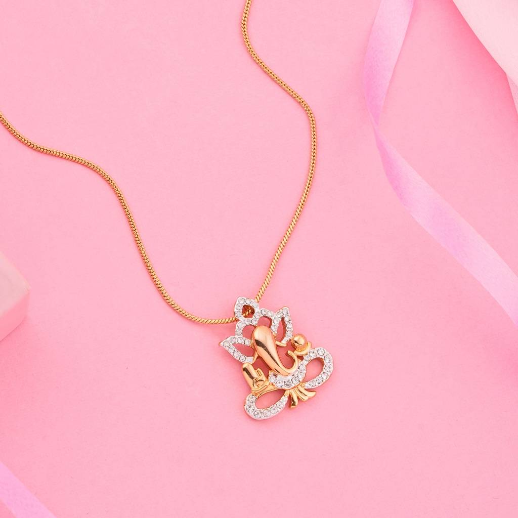 Estele Gold Rhodium Plated Ganesh Pendant Locket Chain With