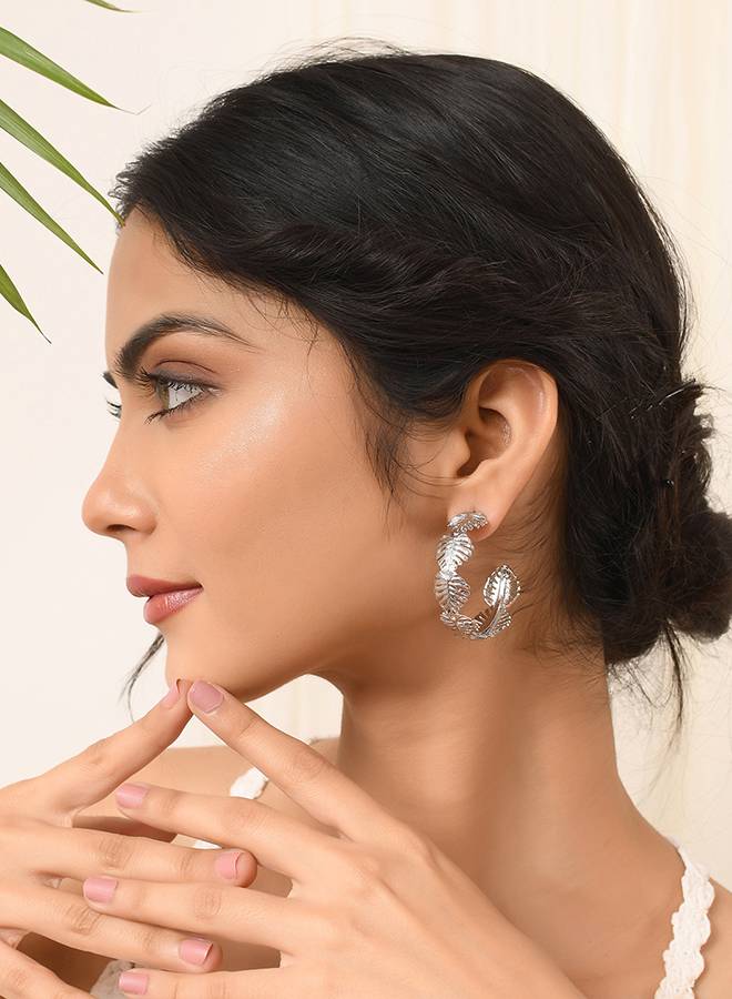 Voylla Hawaii Monstera Silver Hoops : 8905124524031
