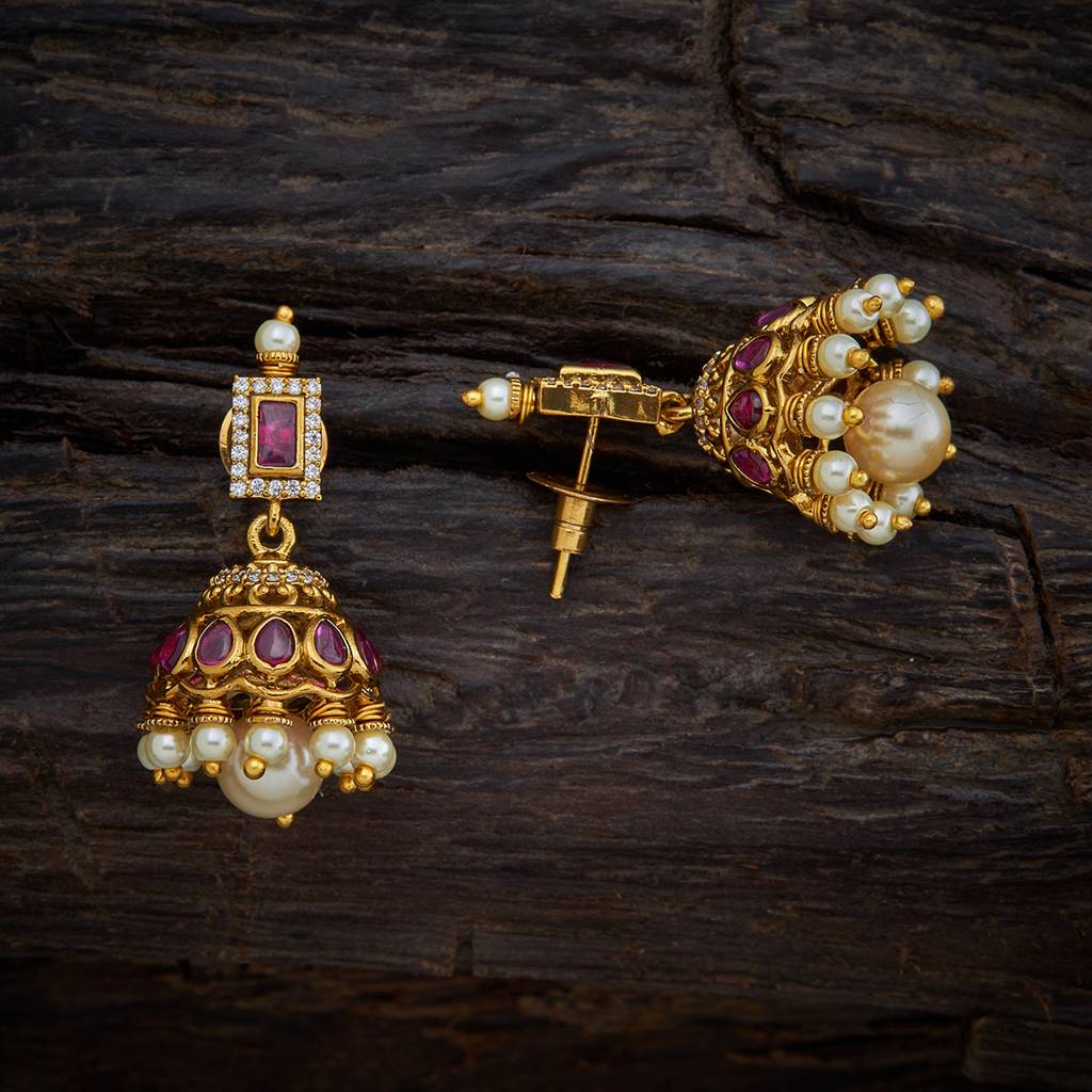 Kushal'S Fashion Jewellery Ruby Gold-Plated Ethnic Antique  Jhumkas -149349 : 395461