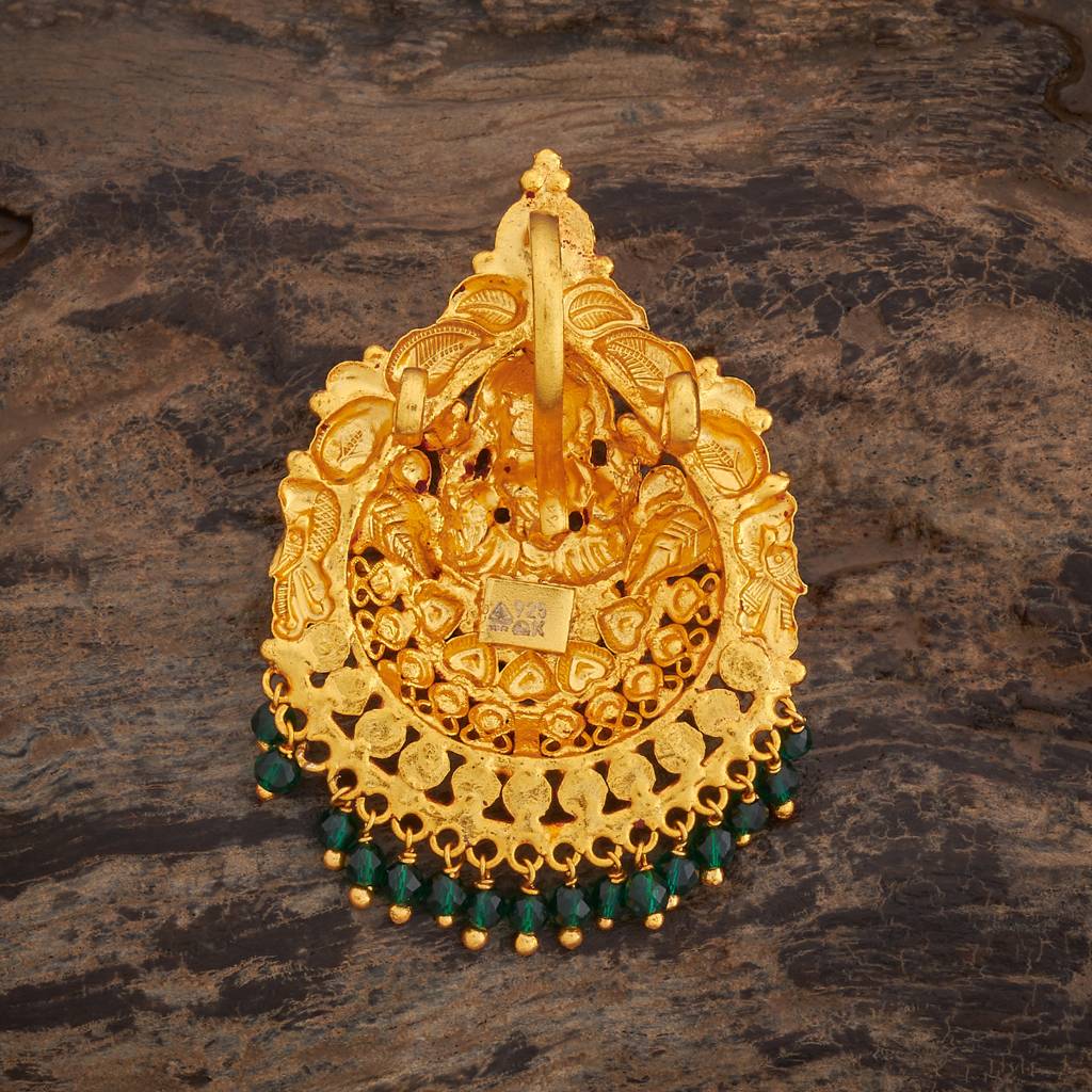 Kushal'S Fashion Jewellery Ruby-Green Gold-Plated Ethnic 92.5 Pure Silver Temple Pendants-177658 : 425892