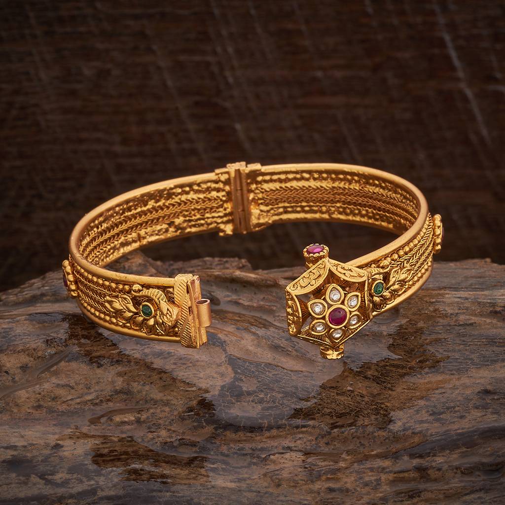 Kushal'S Fashion Jewellery Ruby & Green Gold-Plated Antique Kada : 434490