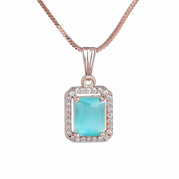 Chic Rosegold Finish Pendant Necklace | Square Green Cz Crystal Jewelry : G-AD008-RGMGPENDANT