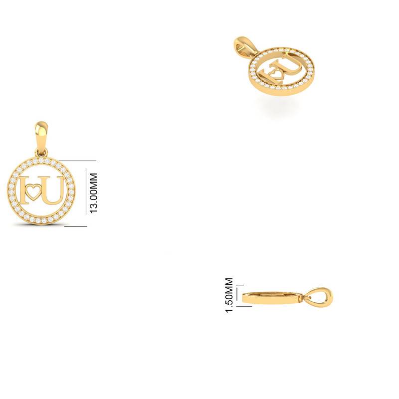 ÂI Love Youâ Moissanite Circle Pendant With Chain In 14Kt Gold Over Sterling Silver : TGDP-28