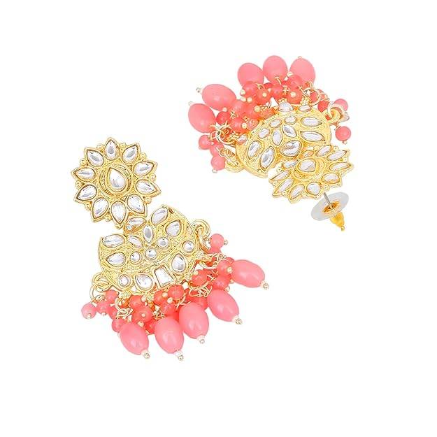 Estele Gold Plated Floral Designer Gehena Drop Earrings With Mint Beads For Women. : PJ-009-IGMPER